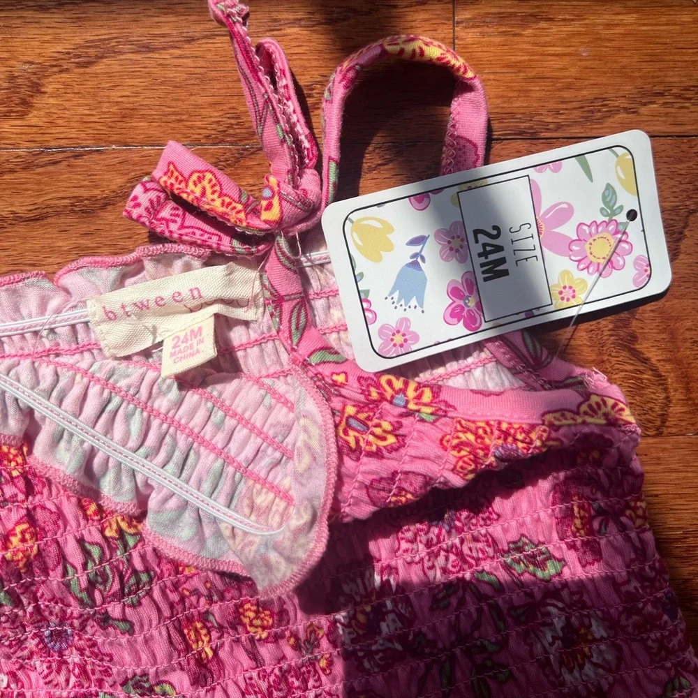 btween Pink Floral Smocked Tank & Headband Set - Picture 3 of 3